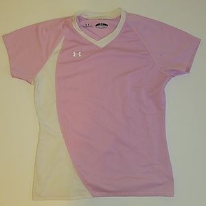Underarmour kids pink and white football jersey
